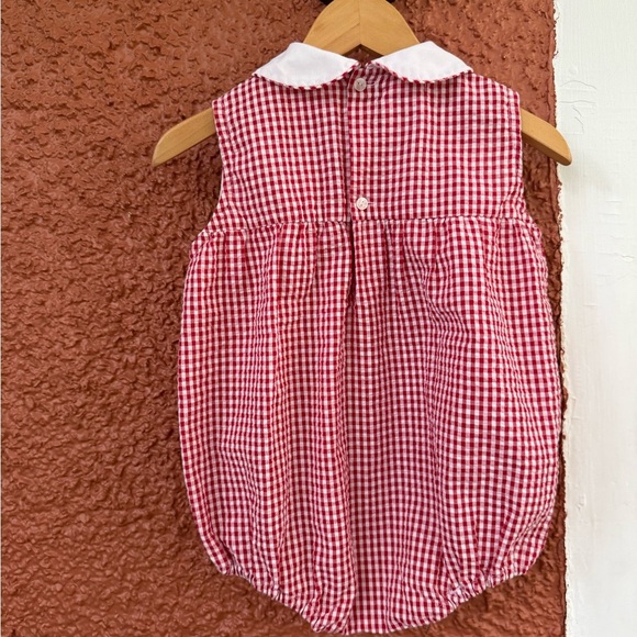 VTG Small Steps 24 Months Baby Girl Romper One Piece Red White Gingham Butterfly - Picture 3 of 4